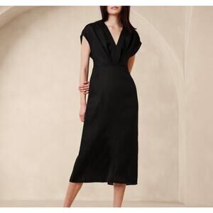 Banana Republic - Mari Draped Midi Dress/ 14 / Black / NWT